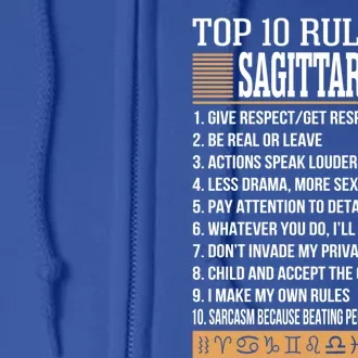 Top 10 Rules Of Sagittarius Zodiac Give Respect Get Respect Funny Gift Full Zip Hoodie