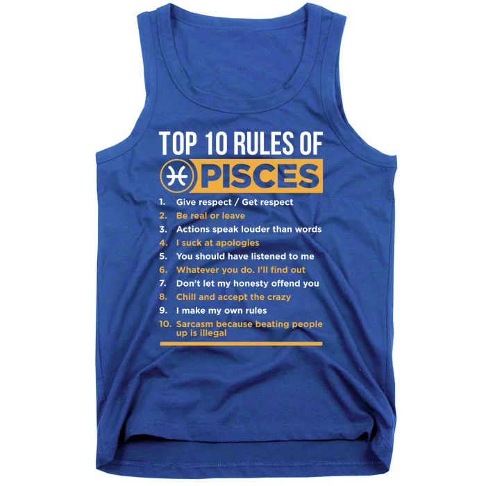 Top 10 Rules Pisces Facts Traits Horoscope Zodiac Sign Gift Tank Top