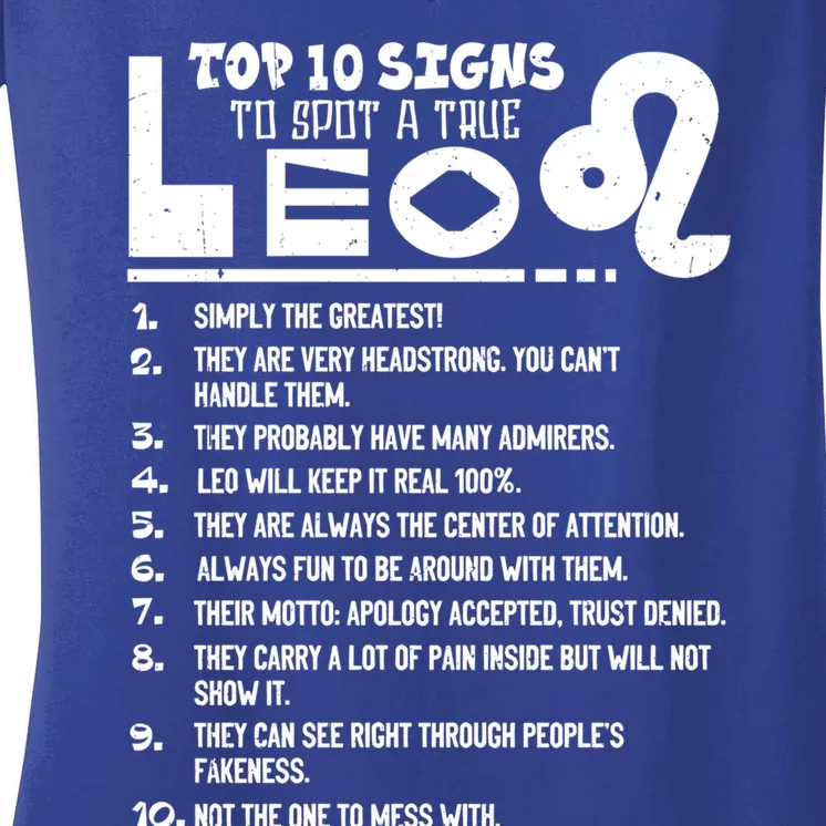 Top 10 Signs To Spot A True Leo Zodiac Birthday Funny Cool Gift Women's V-Neck T-Shirt