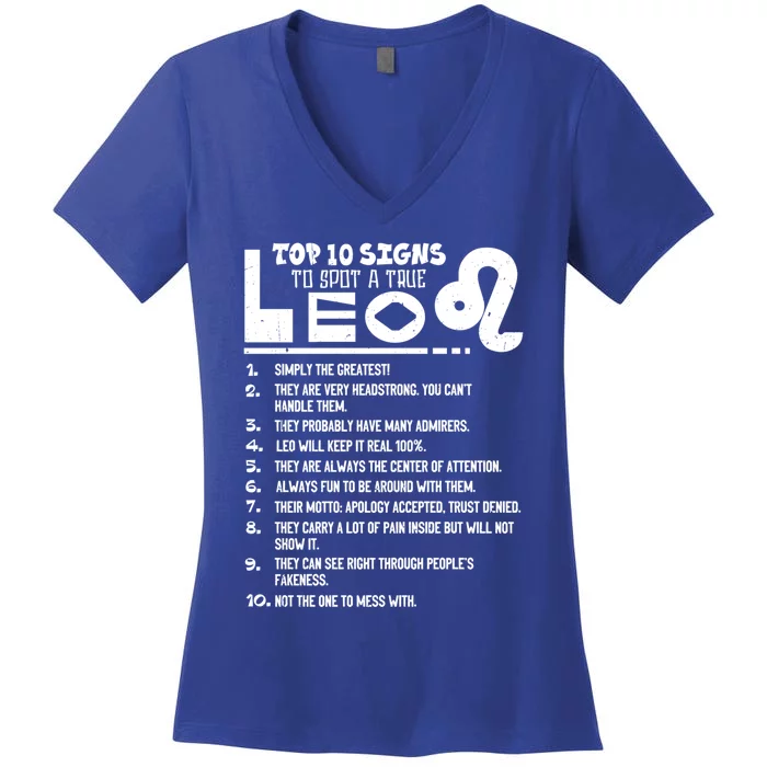 Top 10 Signs To Spot A True Leo Zodiac Birthday Funny Cool Gift Women's V-Neck T-Shirt