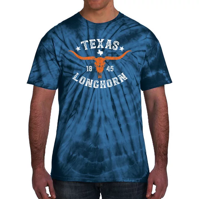 Texas 1845 Vintage Longhorn Cow and Rodeo Fan Tie-Dye T-Shirt