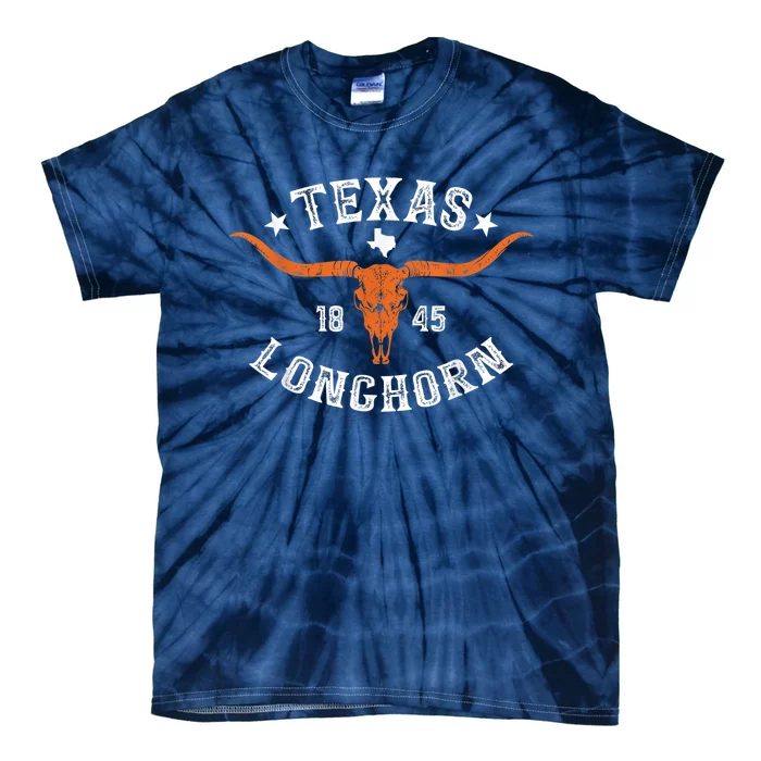 Texas 1845 Vintage Longhorn Cow and Rodeo Fan Tie-Dye T-Shirt