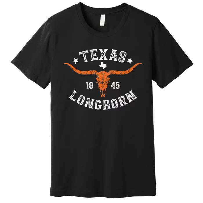 Texas 1845 Vintage Longhorn Cow And Rodeo Fan Premium T-Shirt