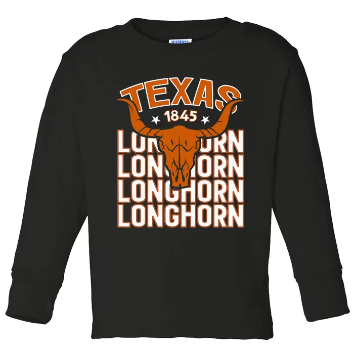 Texas 1845 Vintage Longhorn Western Toddler Long Sleeve Shirt