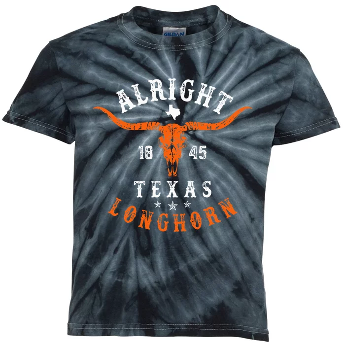 Texas 1845 Vintage Longhorn Western Pride State USA Kids Tie-Dye T-Shirt