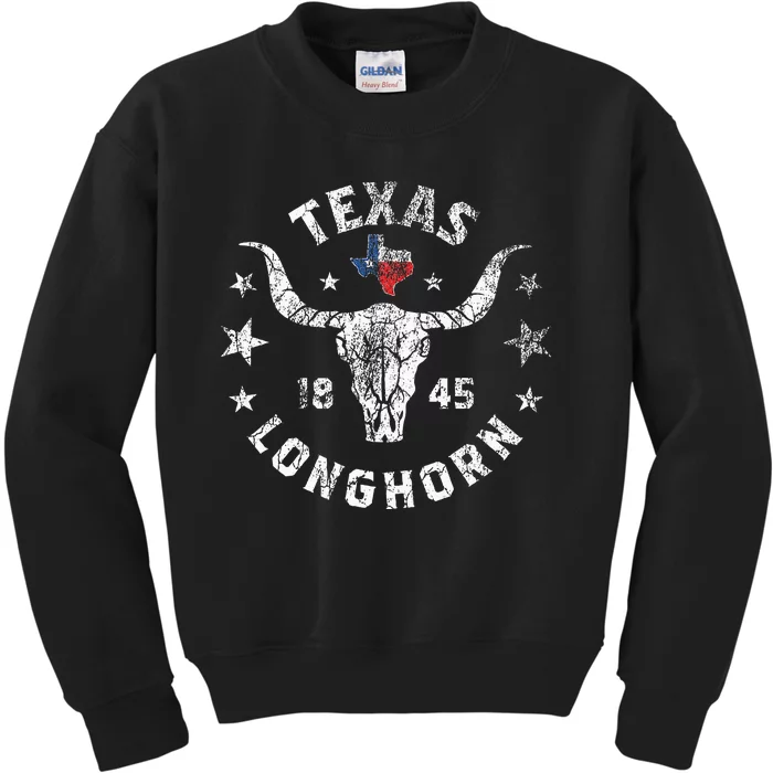 Texas 1845 Vintage Longhorn Cowboy And Rodeo Kids Sweatshirt