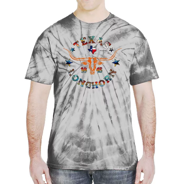 Texas 1845 Vintage Longhorn Cowboy Western Cow Mama Tie-Dye T-Shirt