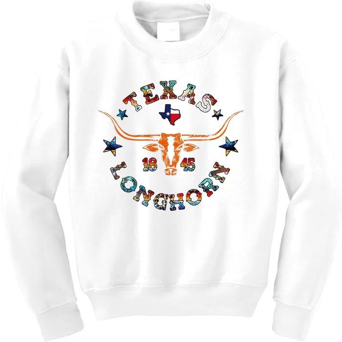 Texas 1845 Vintage Longhorn Cowboy Western Cow Mama Kids Sweatshirt