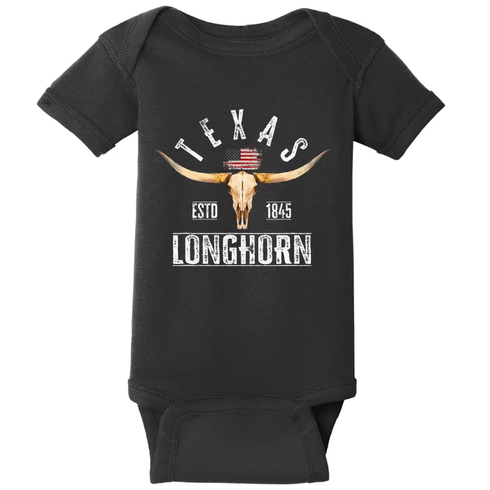 Texas 1845 Vintage With Longhorn Cattle Breed Baby Bodysuit