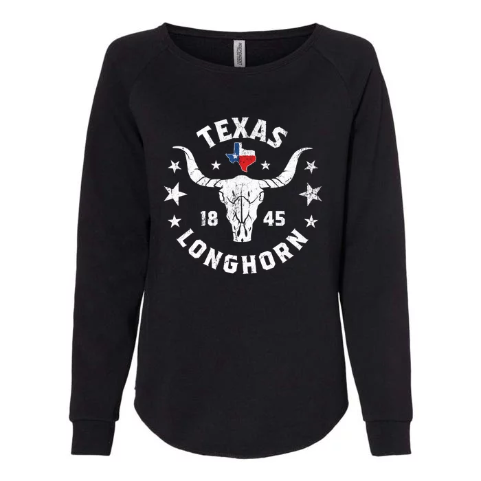 Texas 1845 Vintage Longhorn Cowboy And Rodeo Fan Womens California Wash Sweatshirt