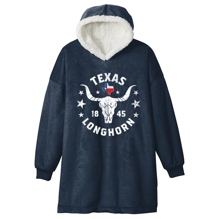 Texas 1845 Vintage Longhorn Cowboy And Rodeo Fan Hooded Wearable Blanket