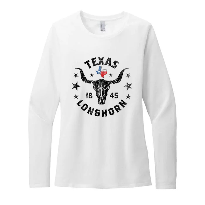 Texas 1845 Vintage Longhorn Cowboy And Rodeo Fan Womens CVC Long Sleeve Shirt