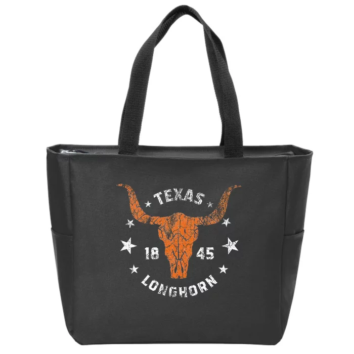 Texas 1845 Vintage Longhorn Cowboy And Rodeo Fan Zip Tote Bag