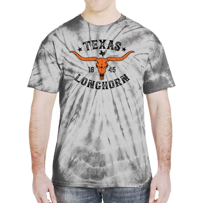 Texas 1845 Vintage Longhorn Cowboy and Rodeo Fan Tie-Dye T-Shirt