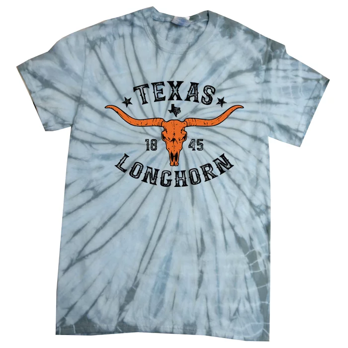 Texas 1845 Vintage Longhorn Cowboy and Rodeo Fan Tie-Dye T-Shirt