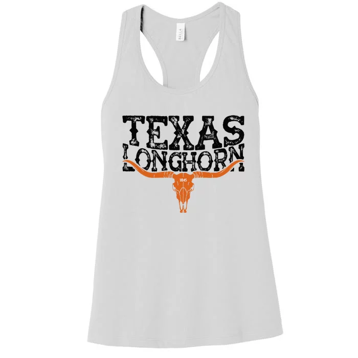 Texas 1845 Vintage Longhorn Cowboy And Rodeo Fan Women's Racerback Tank