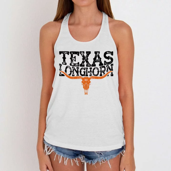 Texas 1845 Vintage Longhorn Cowboy And Rodeo Fan Women's Knotted Racerback Tank