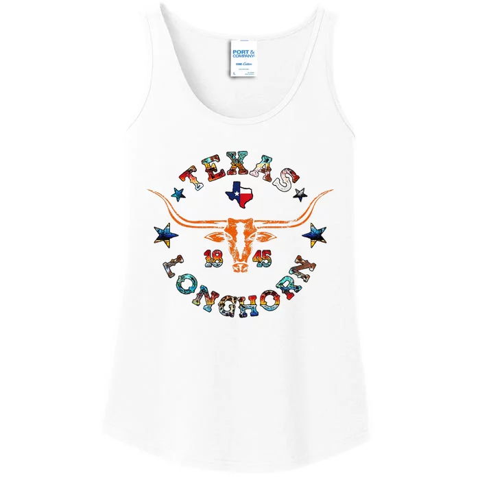 Texas 1845 Vintage Longhorn Cowboy Western Cow Mama Ladies Essential Tank