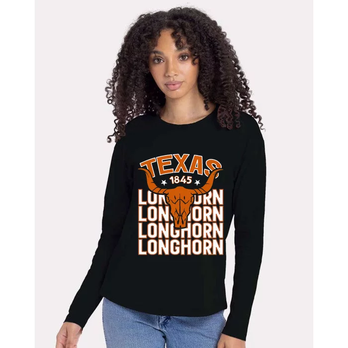 Texas 1845 Vintage Longhorn Western Womens Cotton Relaxed Long Sleeve T-Shirt