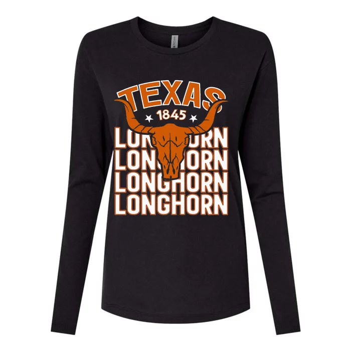 Texas 1845 Vintage Longhorn Western Womens Cotton Relaxed Long Sleeve T-Shirt