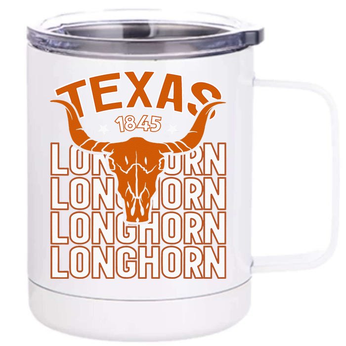 Texas 1845 Vintage Longhorn Western Front & Back 12oz Stainless Steel Tumbler Cup