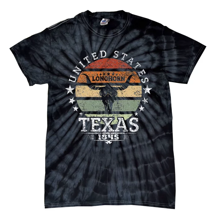 Texas 1845 Vintage Longhorn Cowboy And Rodeo Fan Tie-Dye T-Shirt