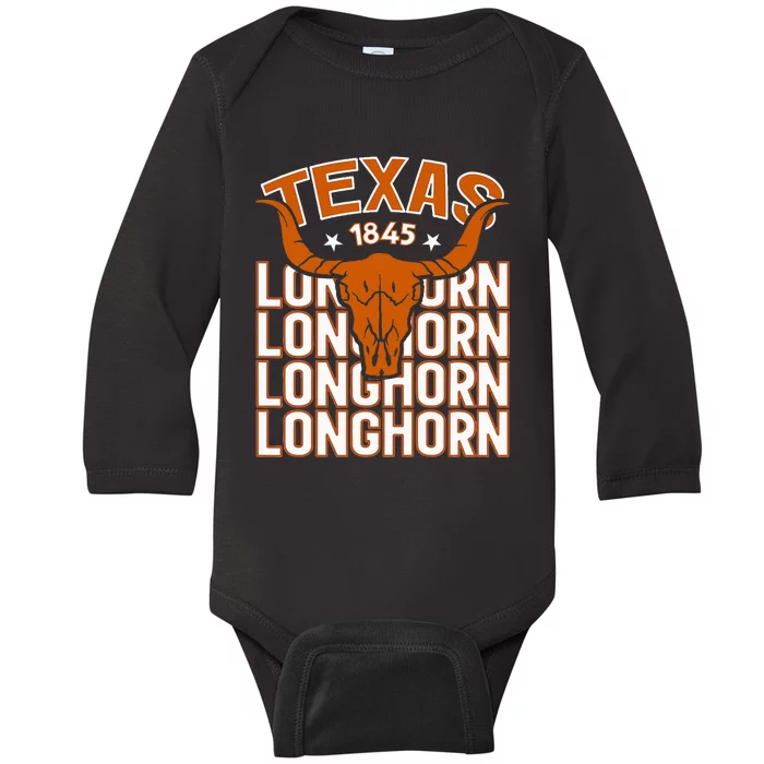 Texas 1845 Vintage Longhorn Western Baby Long Sleeve Bodysuit