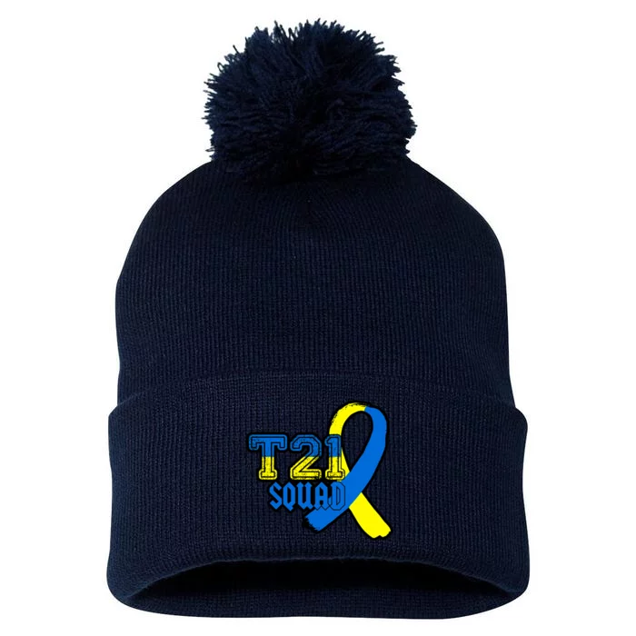 T21 Squad Down Syndrome Awareness Pom Pom 12in Knit Beanie