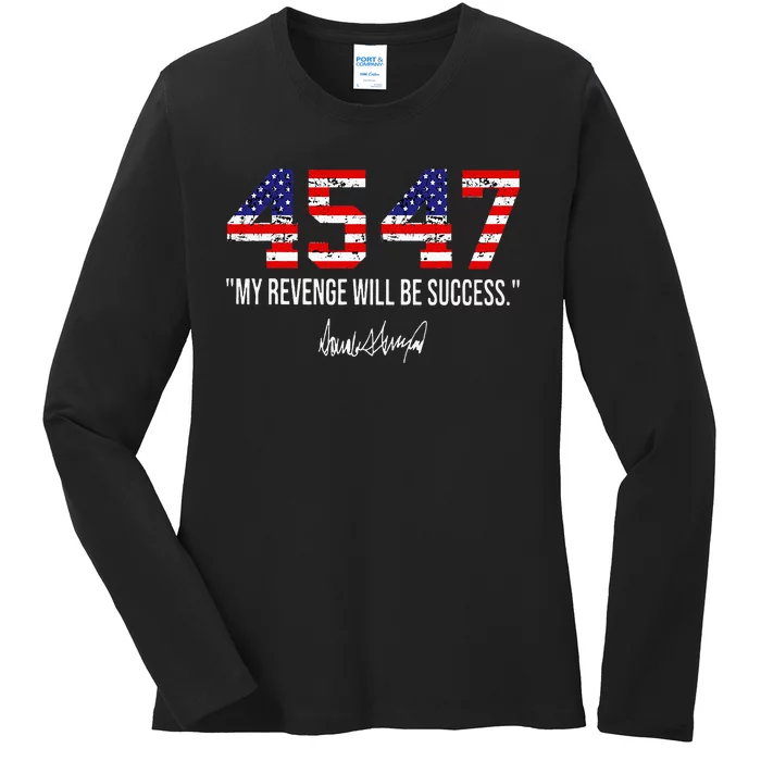 Trump 2024 45 47 Vintage American Flag Retro 4547 Trump 2024 Ladies Long Sleeve Shirt