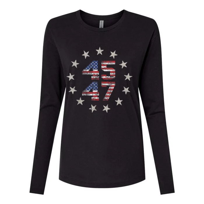 Trump 2024 45 47 Trump 2024 American Flag President 2024 Gift Womens Cotton Relaxed Long Sleeve T-Shirt