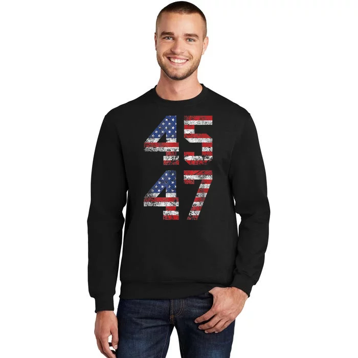 Trump 2024 45 47 Vintage American Flag Retro 4547 Tall Sweatshirt