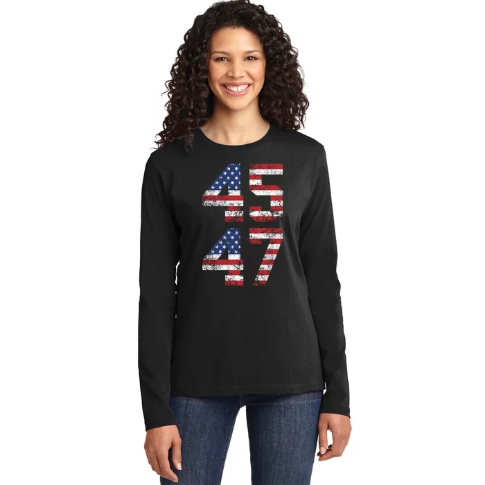 Trump 2024 45 47 Vintage Usa 45 47 Trump 2024 Ladies Long Sleeve Shirt