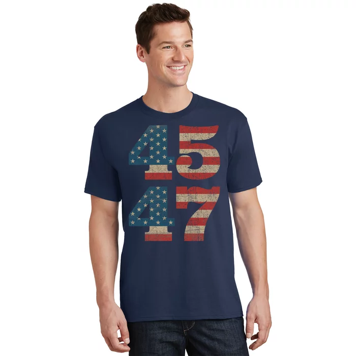 Trump 2024 45 47 Vintage American Flag Retro 4547 Trump 2024 T-Shirt