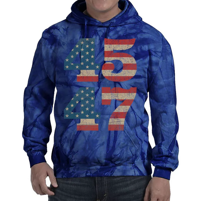 Trump 2024 45 47 Vintage American Flag Retro 4547 Trump 2024 Tie Dye Hoodie