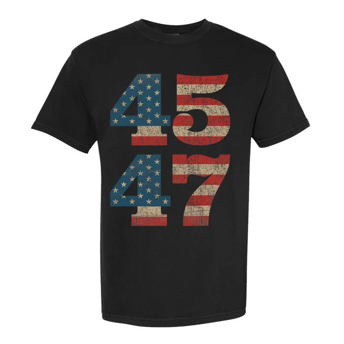 Trump 2024 45 47 Vintage American Flag Retro 45 47 Trump 2024 Garment-Dyed Heavyweight T-Shirt