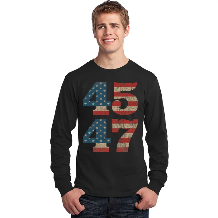 Trump 2024 45 47 Vintage American Flag Retro 45 47 Trump 2024 Long Sleeve Shirt