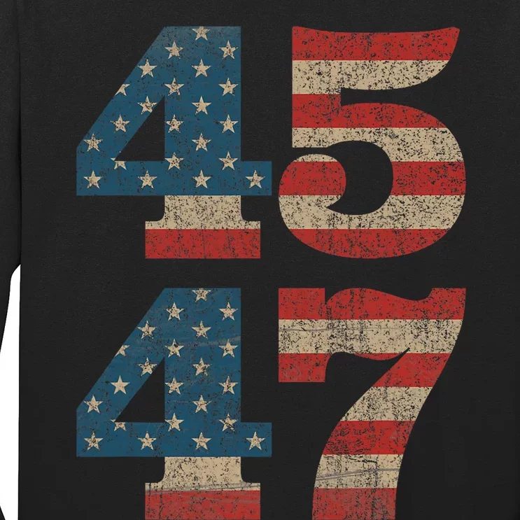 Trump 2024 45 47 Vintage American Flag Retro 45 47 Trump 2024 Long Sleeve Shirt