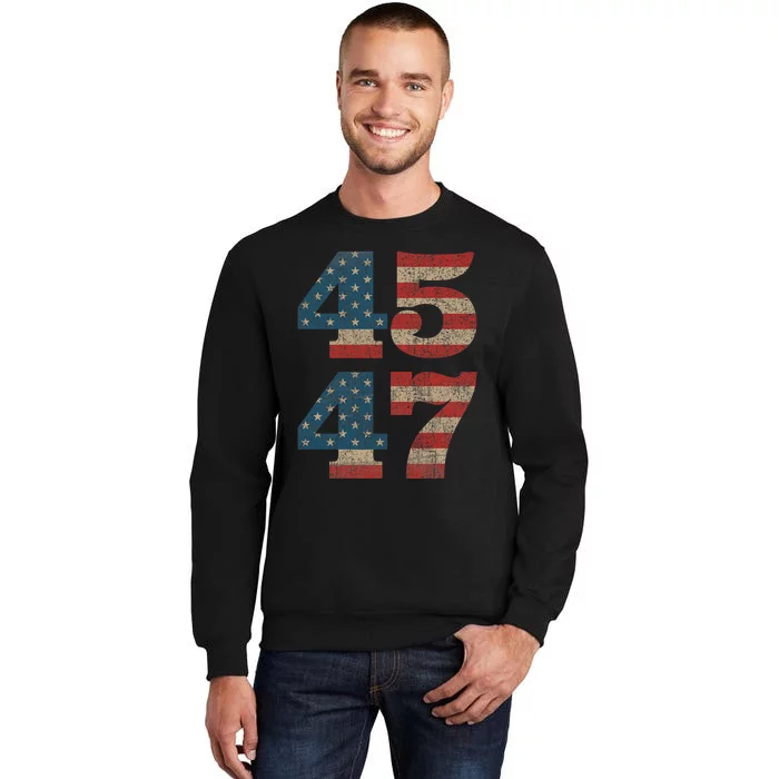 Trump 2024 45 47 Vintage American Flag Retro 45 47 Trump 2024 Sweatshirt