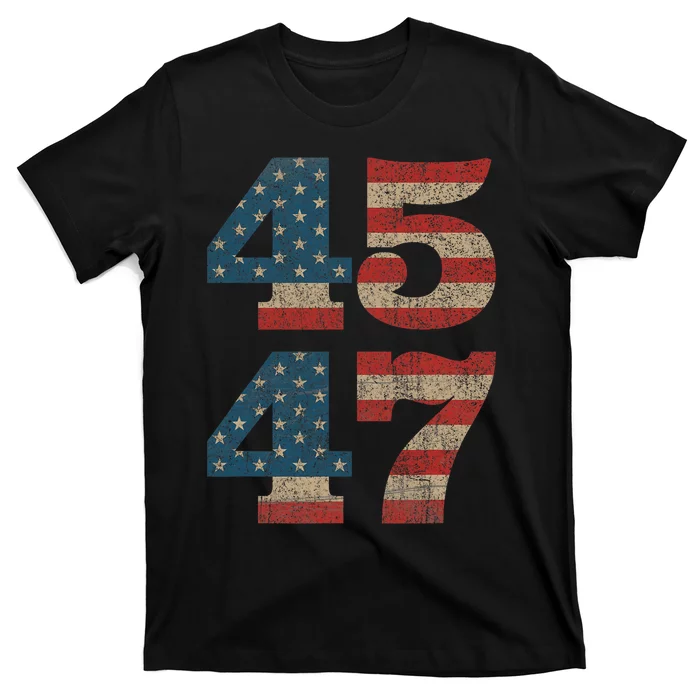 Trump 2024 45 47 Vintage American Flag Retro 45 47 Trump 2024 T-Shirt