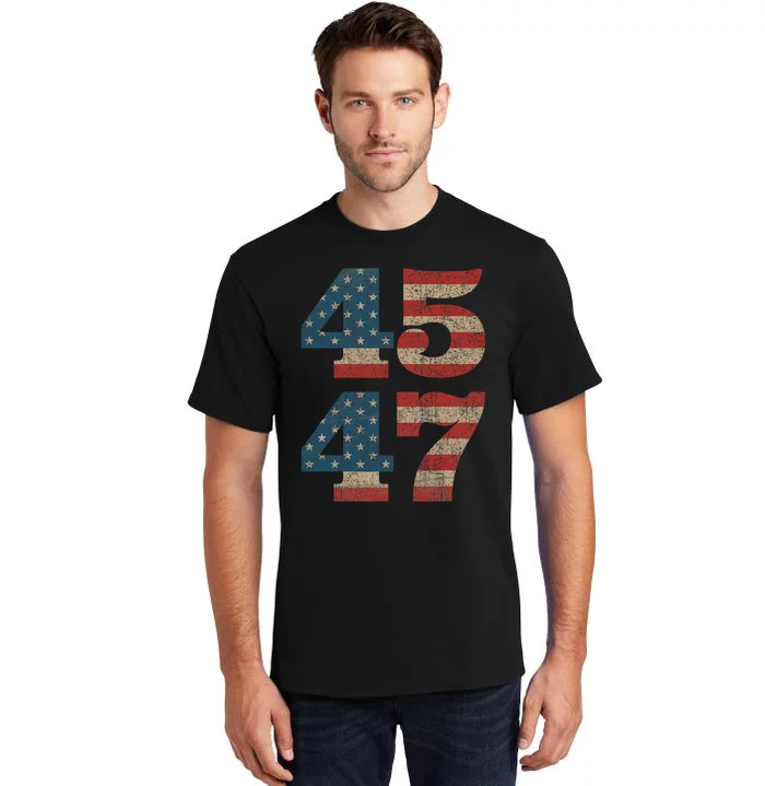 Trump 2024 45 47 Vintage American Flag Retro 45 47 Trump 2024 Tall T-Shirt