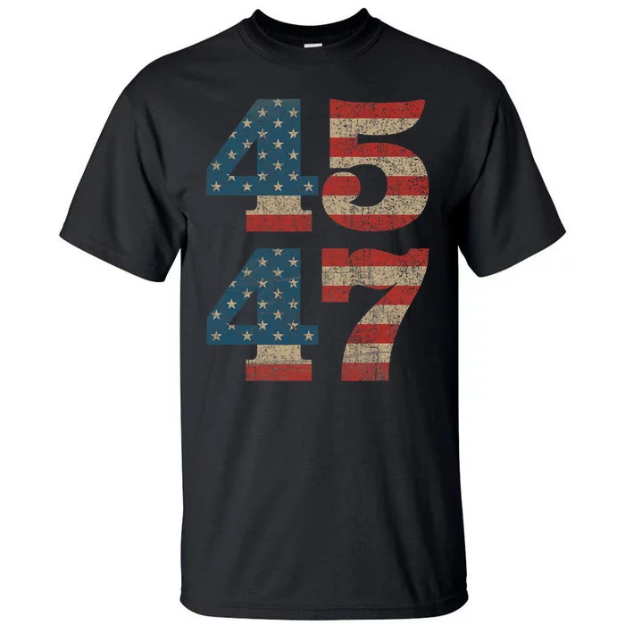 Trump 2024 45 47 Vintage American Flag Retro 45 47 Trump 2024 Tall T-Shirt