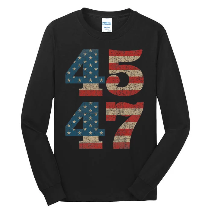 Trump 2024 45 47 Vintage American Flag Retro 45 47 Trump 2024 Tall Long Sleeve T-Shirt