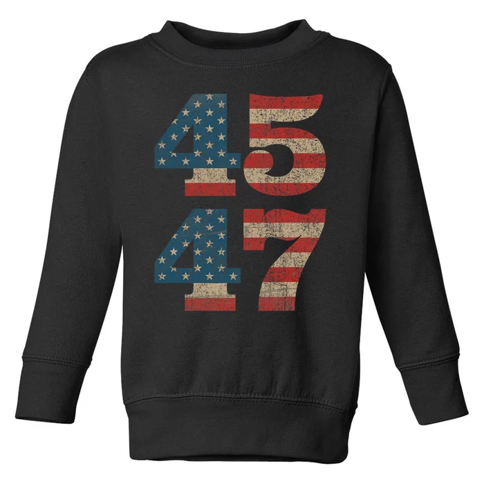 Trump 2024 45 47 Vintage American Flag Retro 45 47 Trump 2024 Toddler Sweatshirt