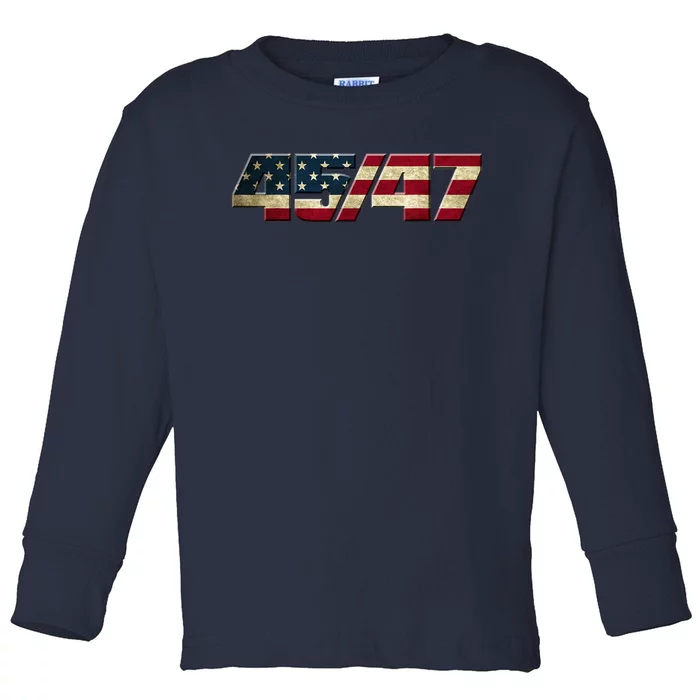 Trump 2024 45 47 American Flag Toddler Long Sleeve Shirt