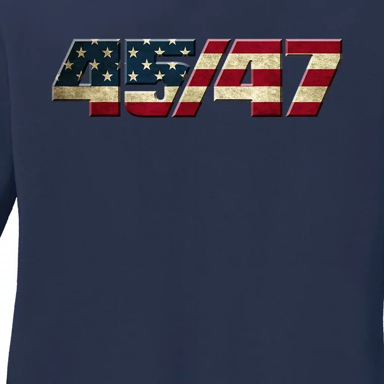 Trump 2024 45 47 American Flag Ladies Long Sleeve Shirt