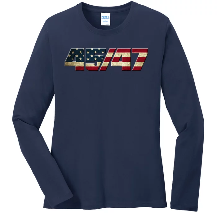 Trump 2024 45 47 American Flag Ladies Long Sleeve Shirt