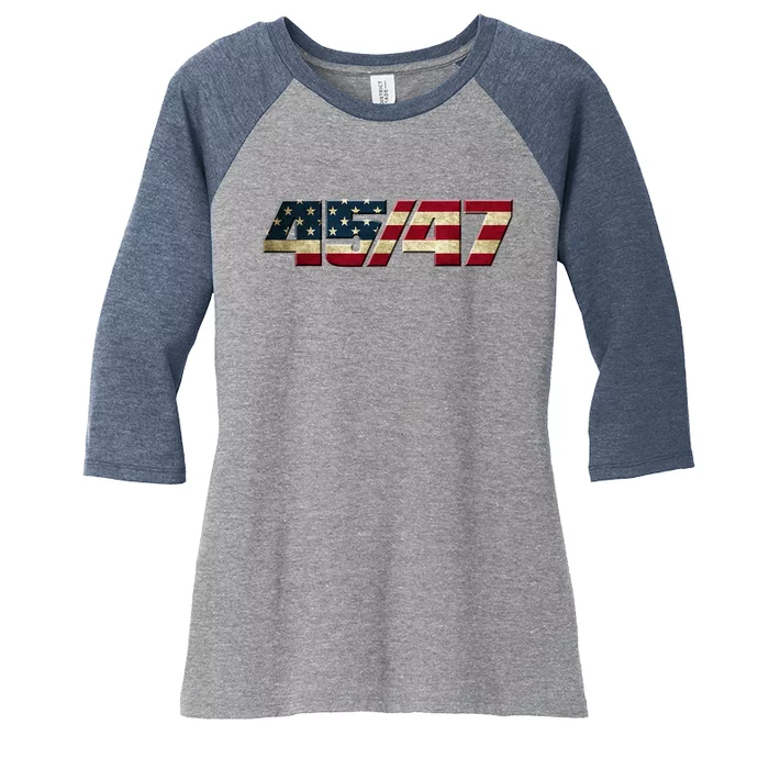 Trump 2024 45 47 American Flag Women's Tri-Blend 3/4-Sleeve Raglan Shirt