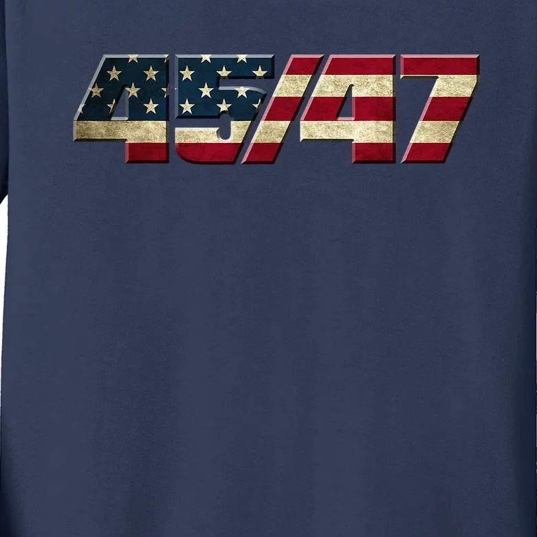 Trump 2024 45 47 American Flag Kids Long Sleeve Shirt