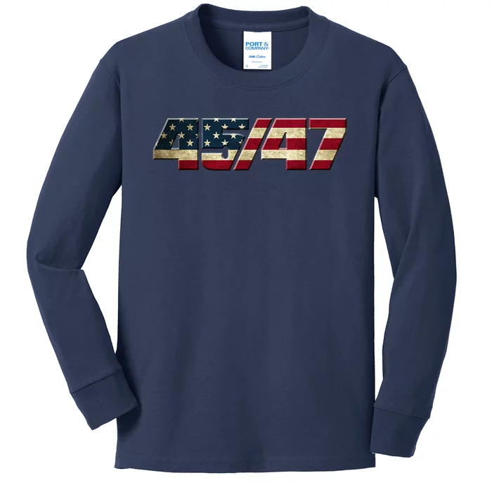 Trump 2024 45 47 American Flag Kids Long Sleeve Shirt