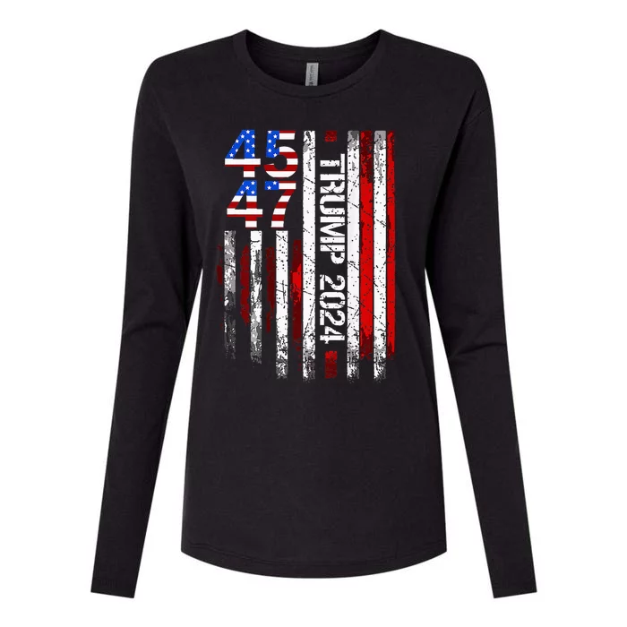 Trump 2024 45 47 Vintage American Flag Retro 4547 Womens Cotton Relaxed Long Sleeve T-Shirt